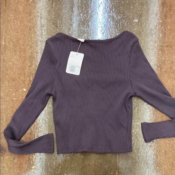 Women's Brown Long Sleeve Ribbed Top - Picture 9 of 9